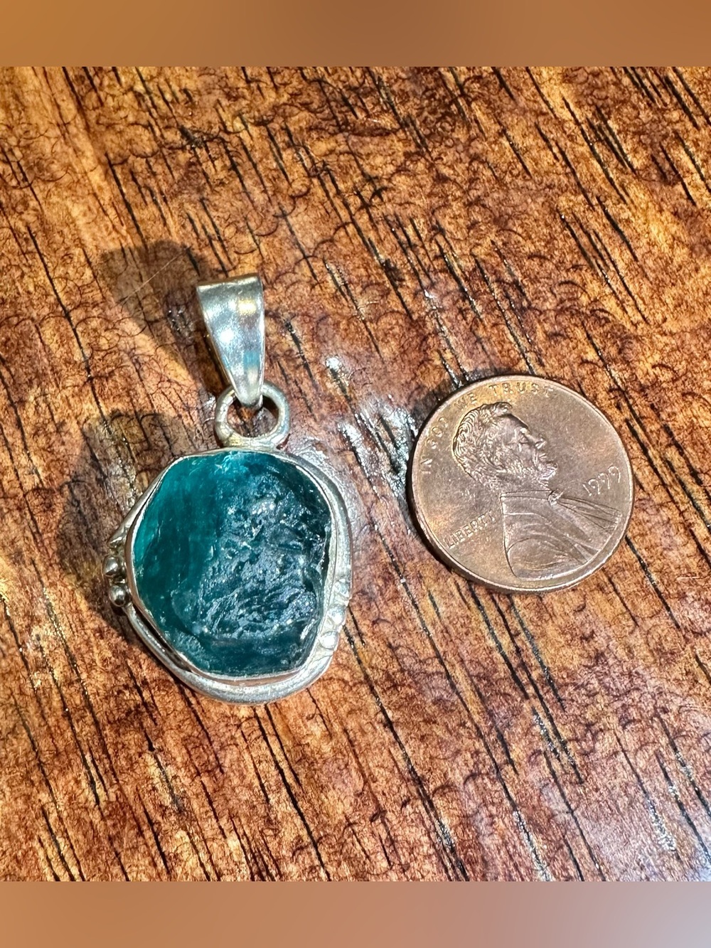 Raw Blue Apatite Solid Sterling Silver Pendant